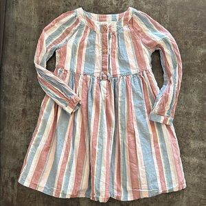 Osh Kosh Bgosh Pink and Blue Striped Dress with Gold Accents.